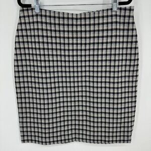 J. Jill Plaid Pencil Skirt M Ponte Knit Gray Black
